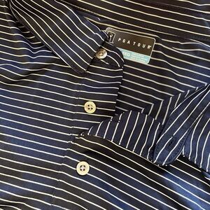 PGA Tour Golf Shirt Men’s Navy And White Stripe XXL